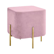 Pouf Poggiapiedi In Velluto Con Gambe Dorate Elegante Imbottito Sgabello Per Toeletta Mobile Trucco Ottomano Ingresso Tavolino Camera Da Letto Soggiorno Salotto Quadrato - Rosa
