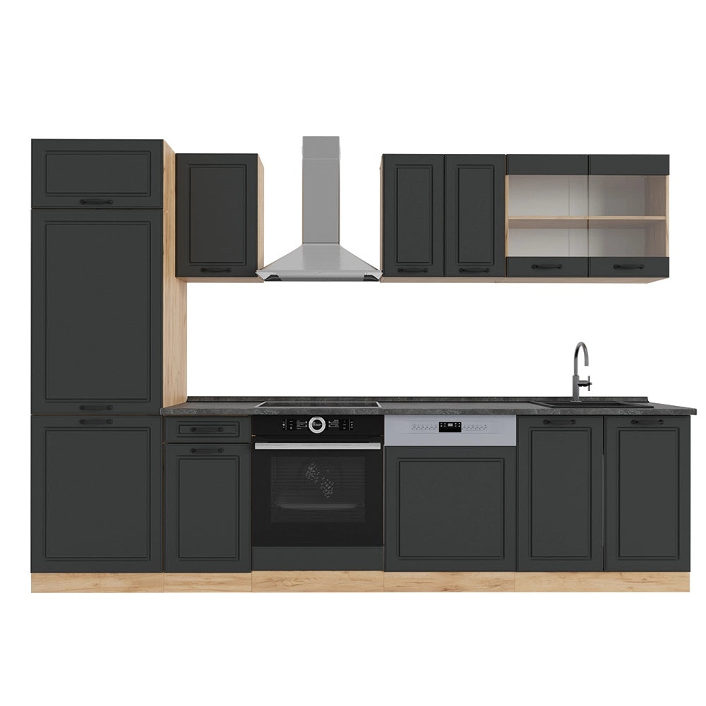 Cucina componibile R-Line Antracite rustico/Rovere dorato 300 cm, PL Antracite Vicco