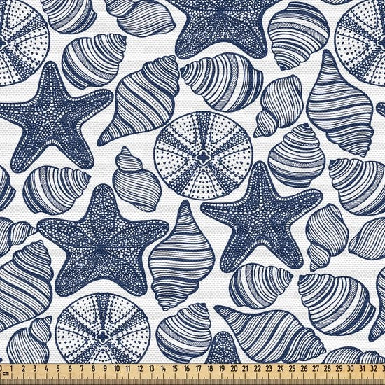 Stoffa per metro, stelle di mare, rivestimento di alta qualità per accessori domestici, 10 m (148 x 1000 cm), blu scuro e bianco