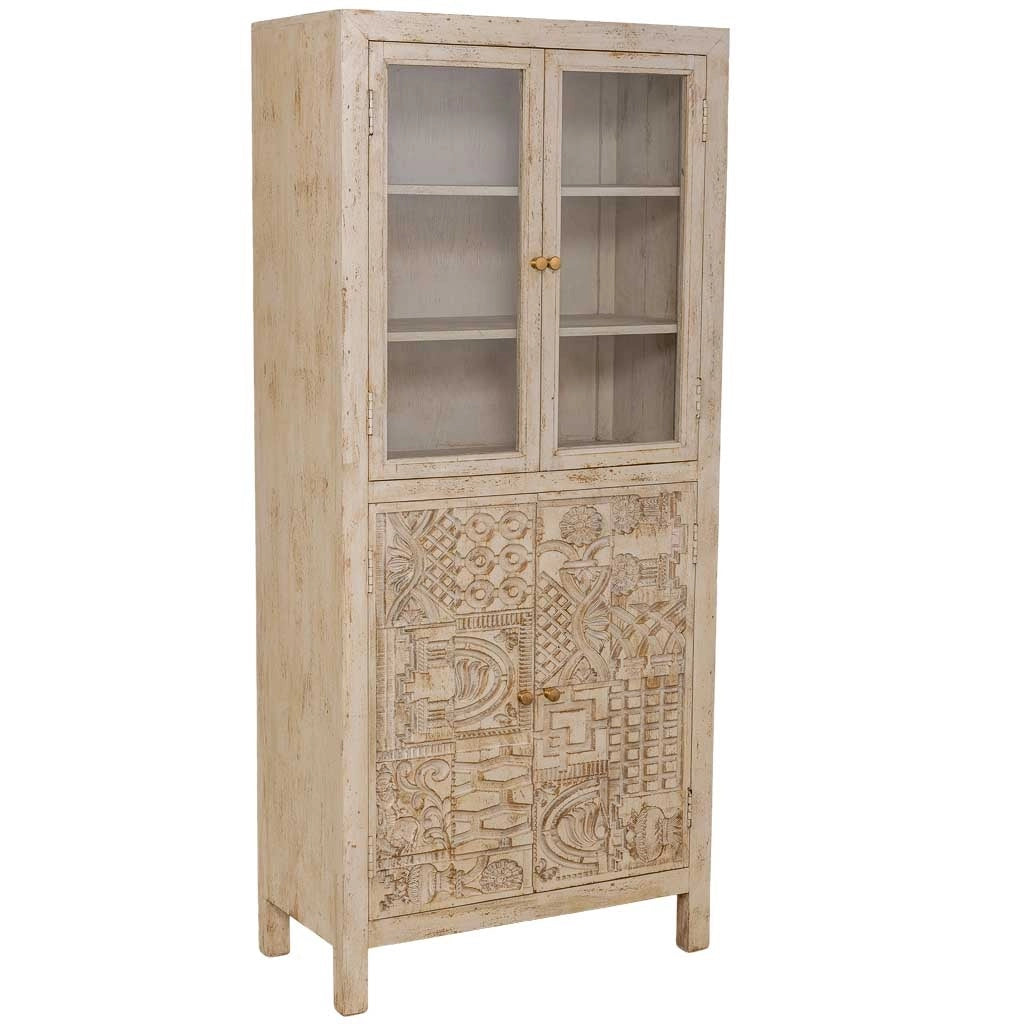 Vetrina in legno beige fatta a mano 80x40x180h cm