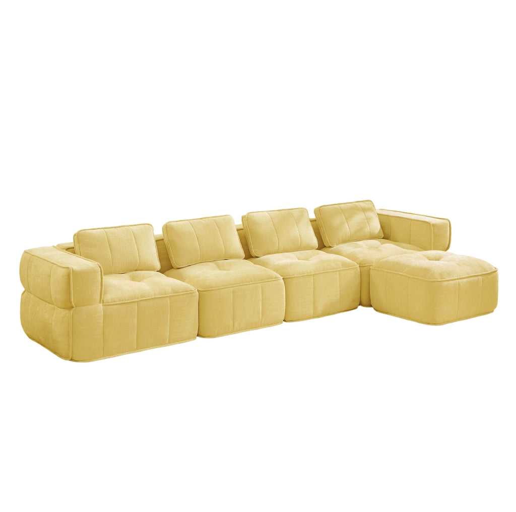 Divano modulare ULEVR 344x162 cm con pouf, seduta profonda e braccioli ampi, giallo