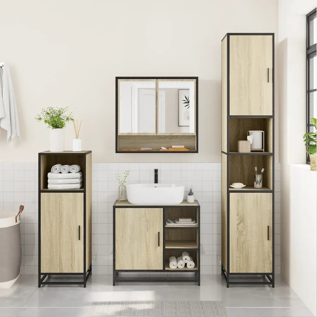 Set Mobili da Bagno 4 pz Rovere Sonoma in Legno Multistrato 3301236