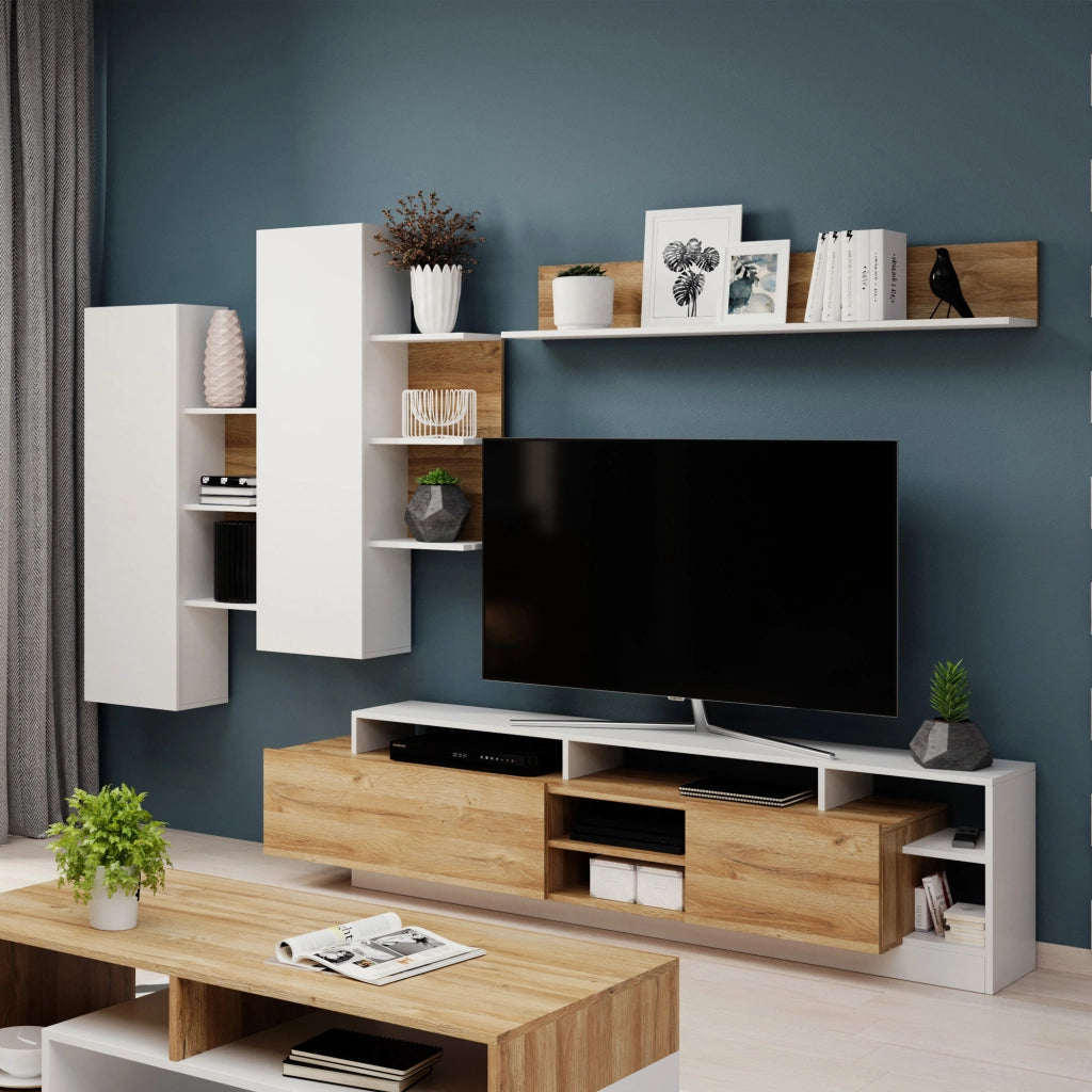 Mobile Soggiorno Kanapa, Parete Attrezzata Modulabile, Marrone Rovere