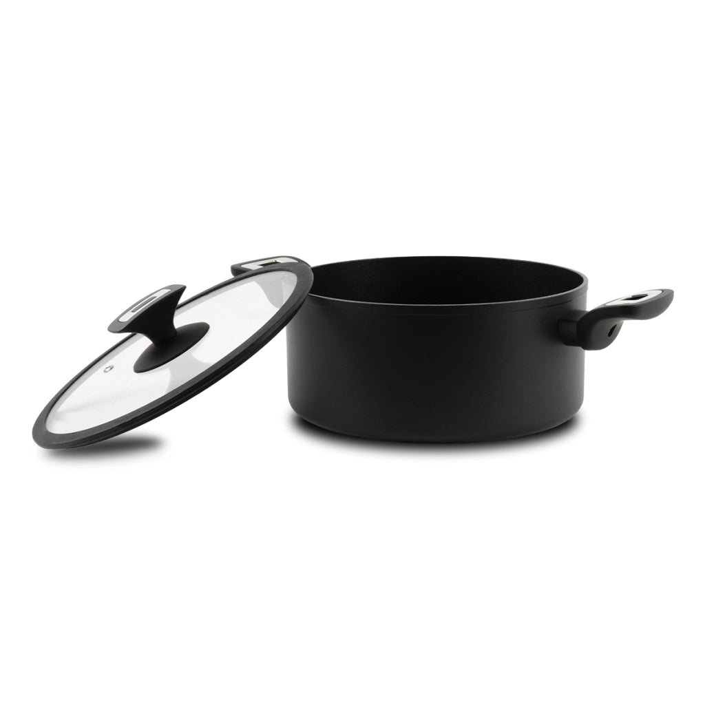 Casseruola 2 maniglie con coperchio Elegance Black 24 cm doppio fondo acciaio inox, manico Soft touch
