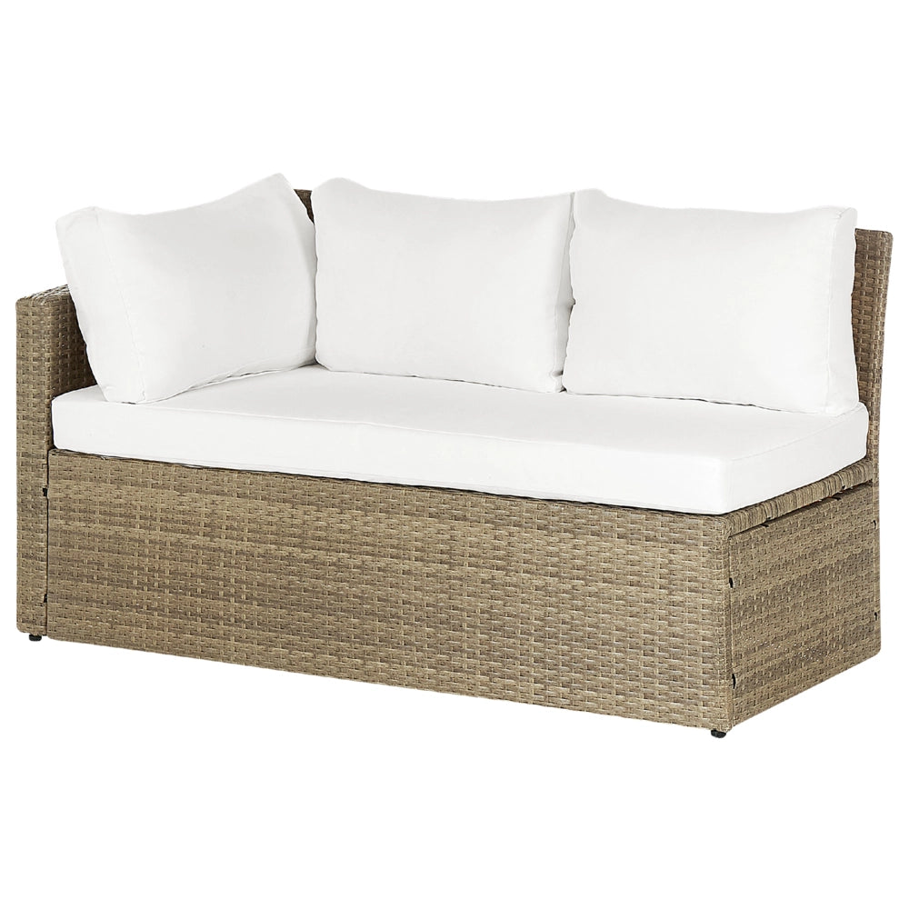 Set divano ad angolo da giardino marrone Rattan Sintetico bianco cuscini divano a 5 posti tavolo 2 ottomani set da pranzo all'aperto