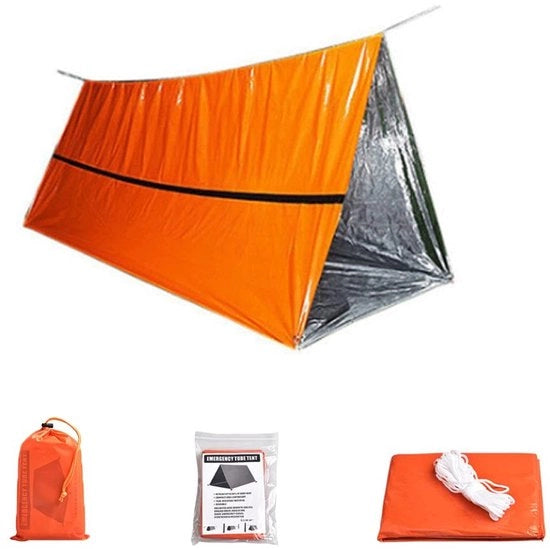 Tenda di Emergenza - Leggera e Ripiegabile - Colorata in Arancione - Protezione contro le Condizioni Meteorologiche - Adatta per Campeggio e Escursioni