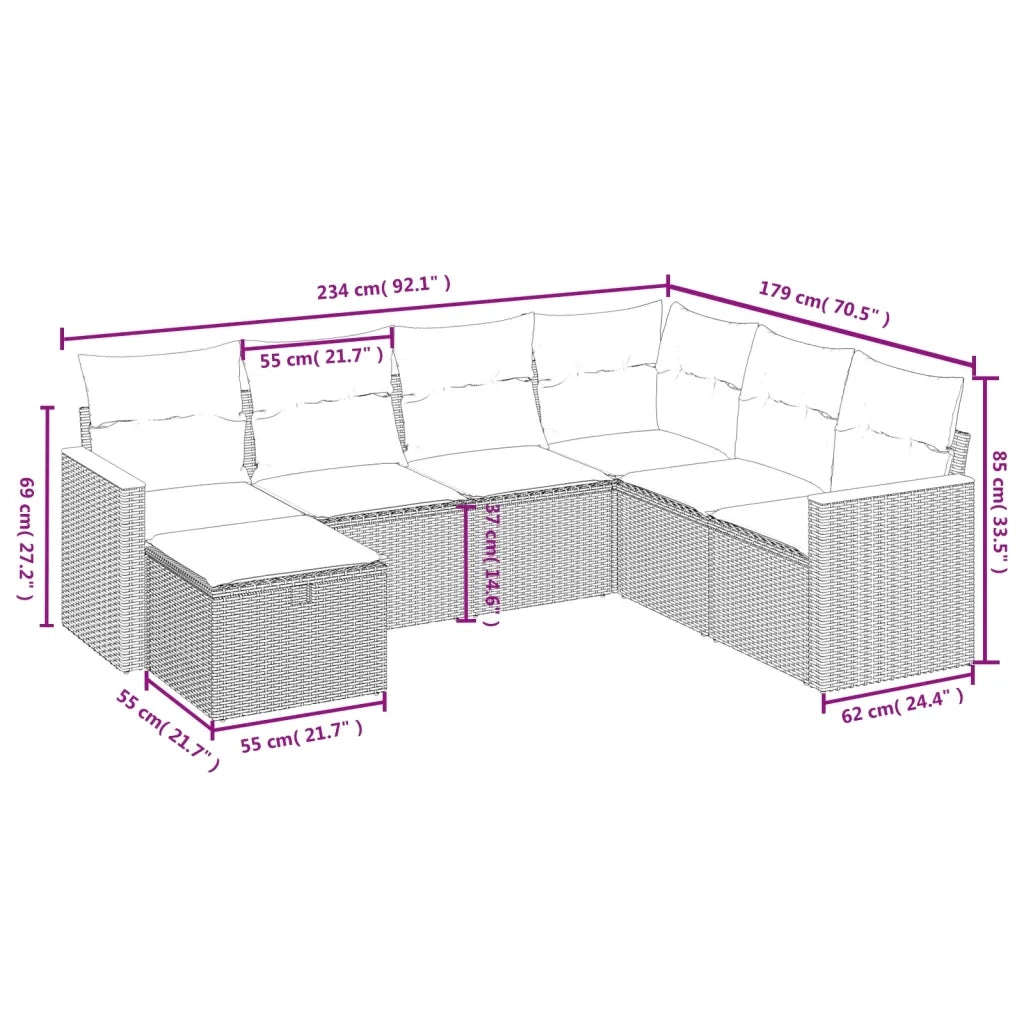 Set Divani da Giardino con Cuscini 7pz Nero Polyrattan 3265325