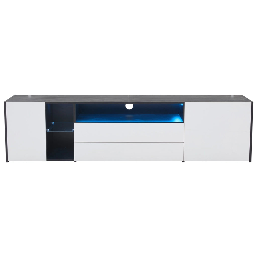 Mobile porta tv 180 cm per 75 pollici con 2 cassetti e 2 ante; bianco e nero