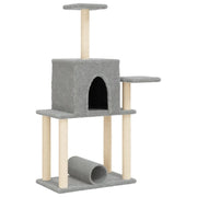 Tiragraffi per gatti torre per arrampicata giocattolo piattaforma per arrampicata con tiragraffi in sisal leggero 122 cm grigio 02_0022556