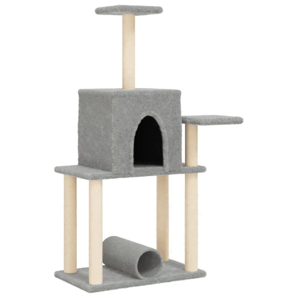 Tiragraffi per gatti torre per arrampicata giocattolo piattaforma per arrampicata con tiragraffi in sisal leggero 122 cm grigio 02_0022556
