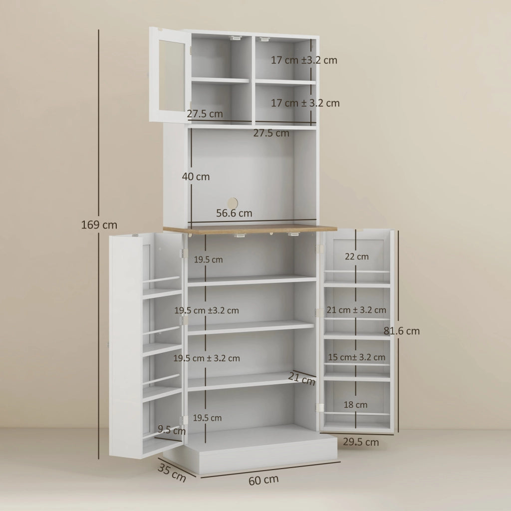 Credenza Moderna Dispensa da Cucina Porta Microonde 60x35x169 cm Armadietto con Portaspezie Bianco
