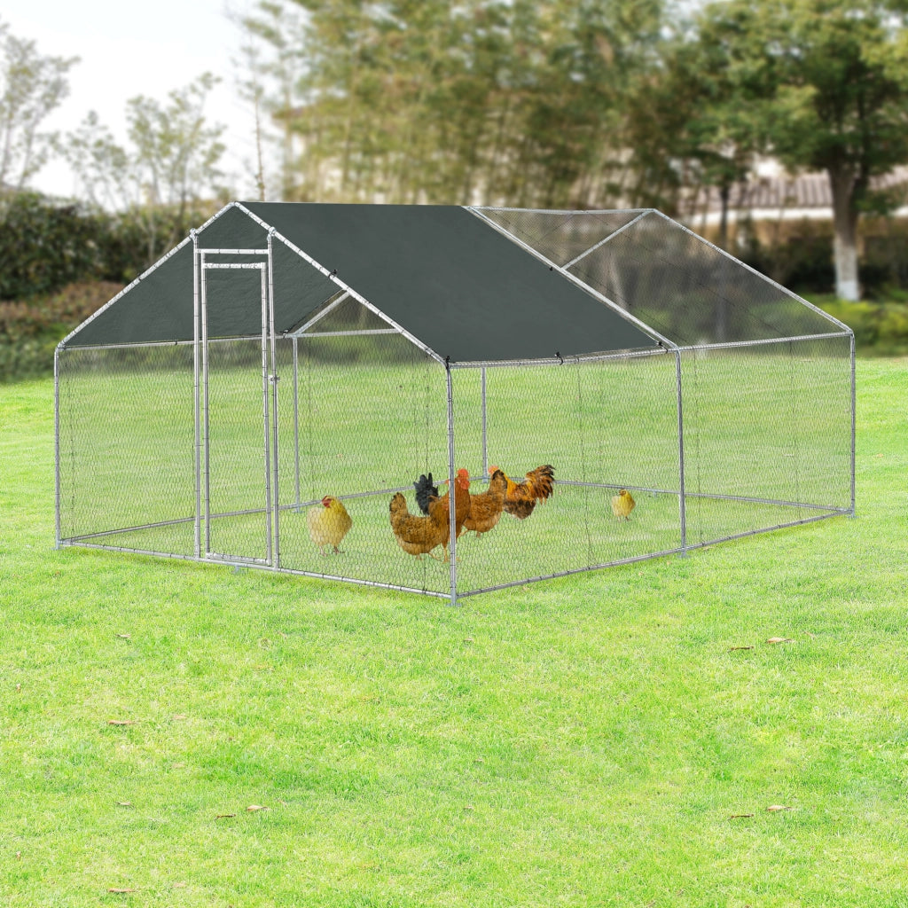 Gabbia per Pollame Wels con Tettuccio Parasole e Recinzione Rete Metallica 3x4x2 m pro.tec