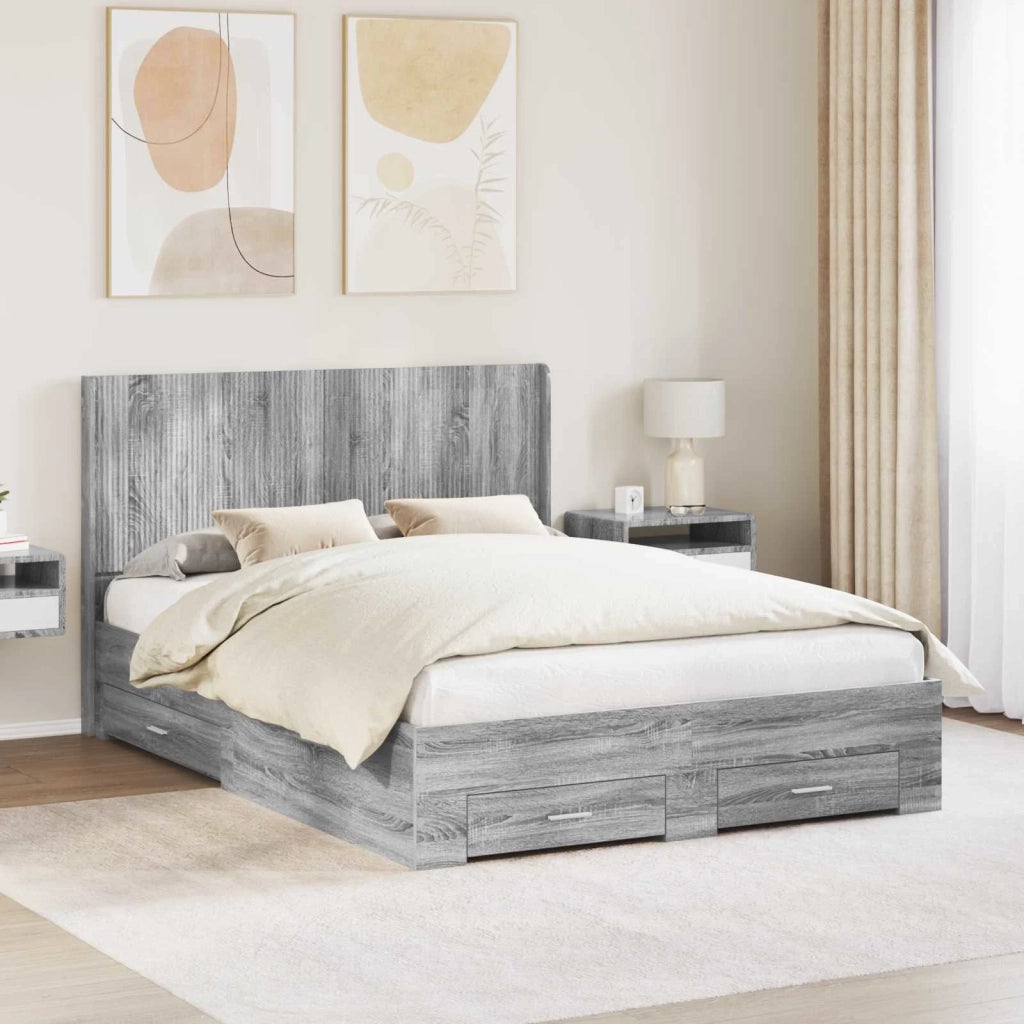 Struttura del letto con stoccaggio e testata Sonoma grigio 3414114