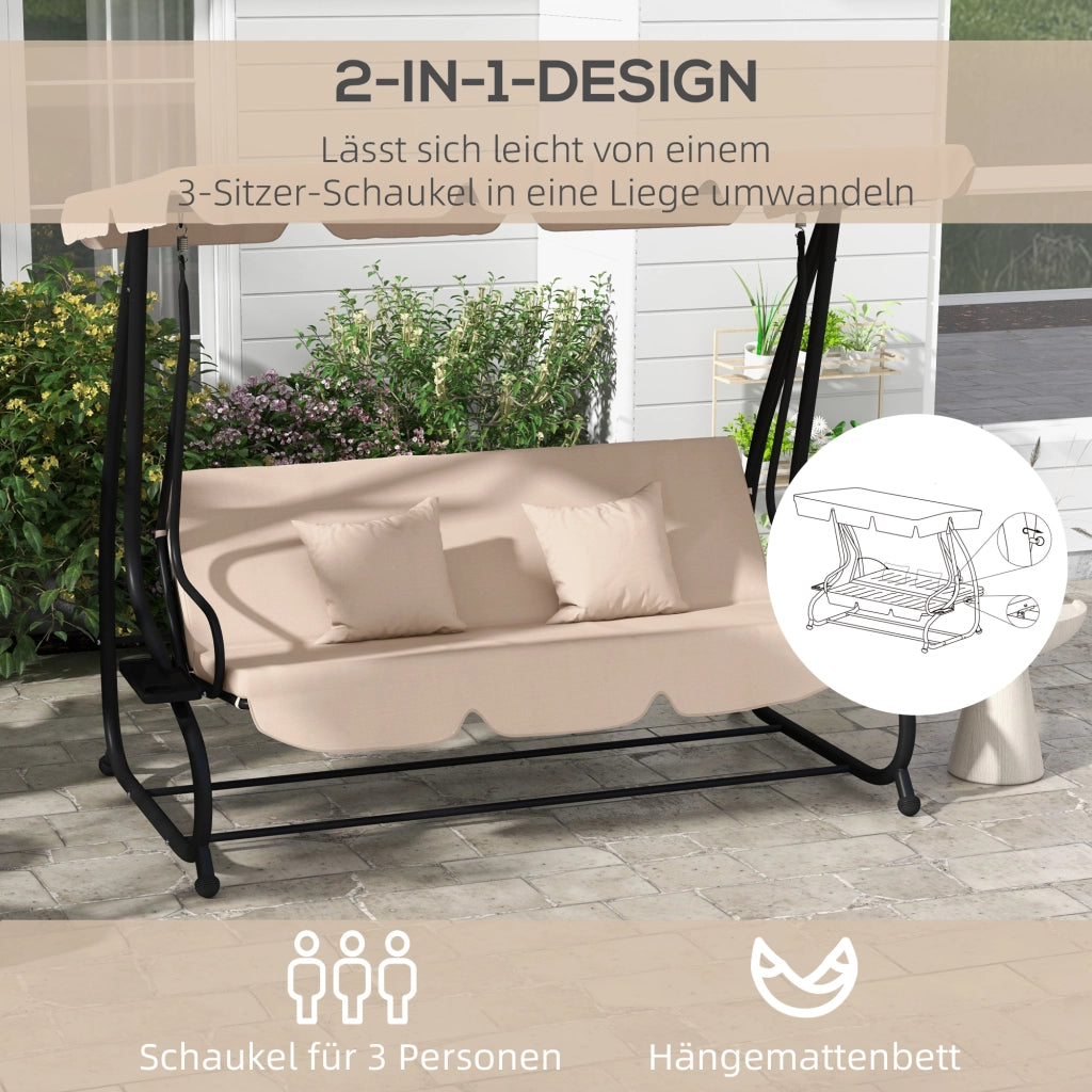 Divano a dondolo 3 posti Hollywood ¨C zephmum ¨C Marrone, Polyrattan, Acciaio, 200x120x164 cm