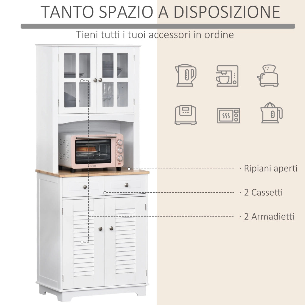 Easycomfort Credenza Alta per Cucina, Mobile Buffet in Legno Bianco, Armadio Dispensa in Stile Classico, Bianco, 68x39.5x170cm