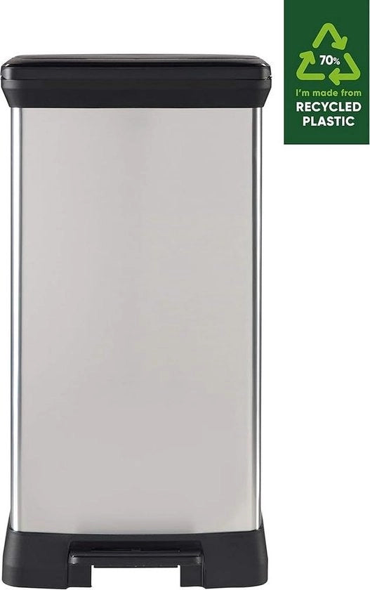 Contenitore di rifiuti per cucina, pedale, 50 l, contenitore di rifiuti in plastica e metallo, coperchio scorrevole, 187152 x 73,7 x 40,7 x 29,5 cm