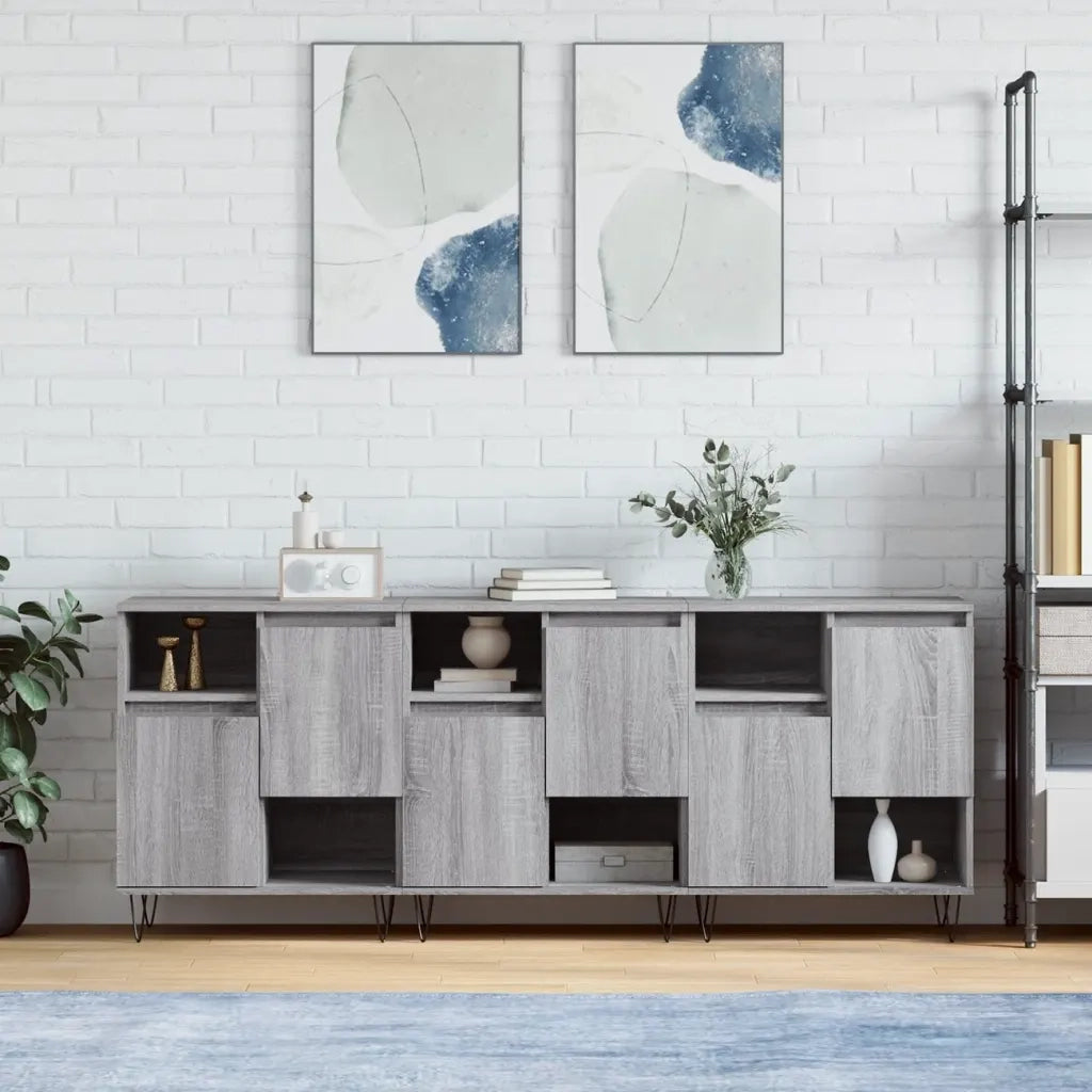 Credenze 3 pz Grigio Sonoma in Legno Multistratocod mxl 125762