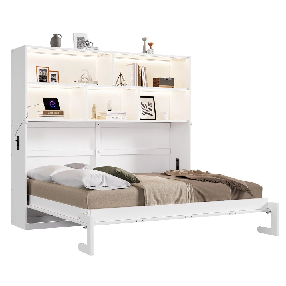 Letto singolo con contenitore e LED ¨C Minimal ¨C 90x200cm bianco in legno