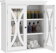 Cassettiera da bagno, cassettiera da bagno a parete con porta in vetro, montaggio a parete cassettiera da bagno, piccole cassettiere da cucina a parete, pannelli regolabili, cassettiera da parete da appendere (bianca)