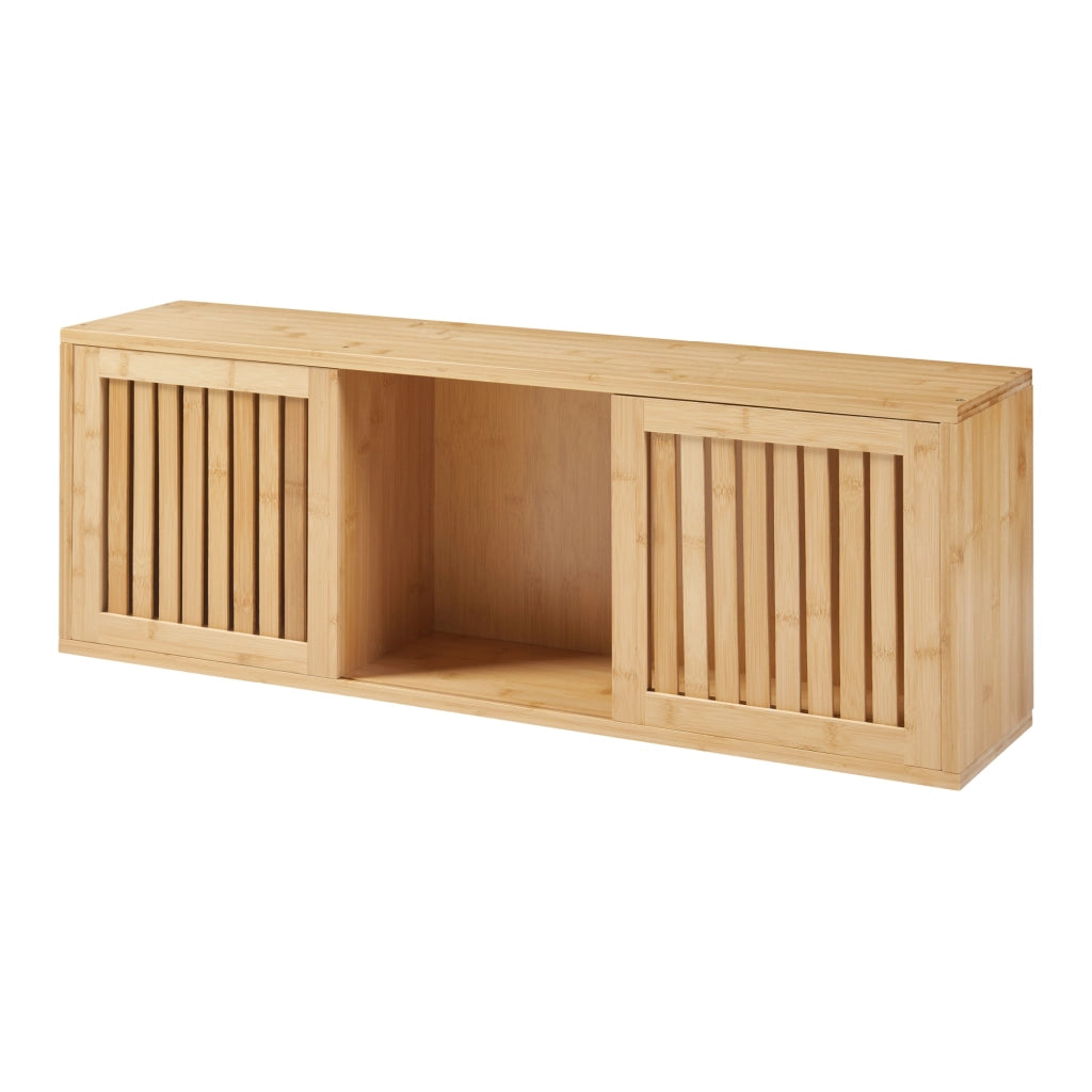Armadietto da Parete Grums con 2 Ante Scorrevoli 92x20x33 cm Bambù Naturale [en.casa]