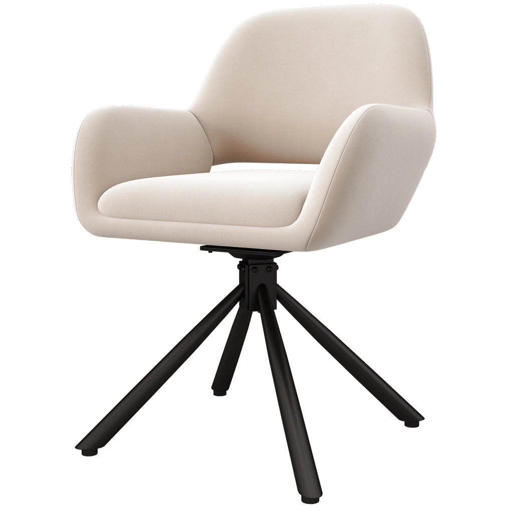 Set di 2 sedie da pranzo girevoli in velluto beige con braccioli