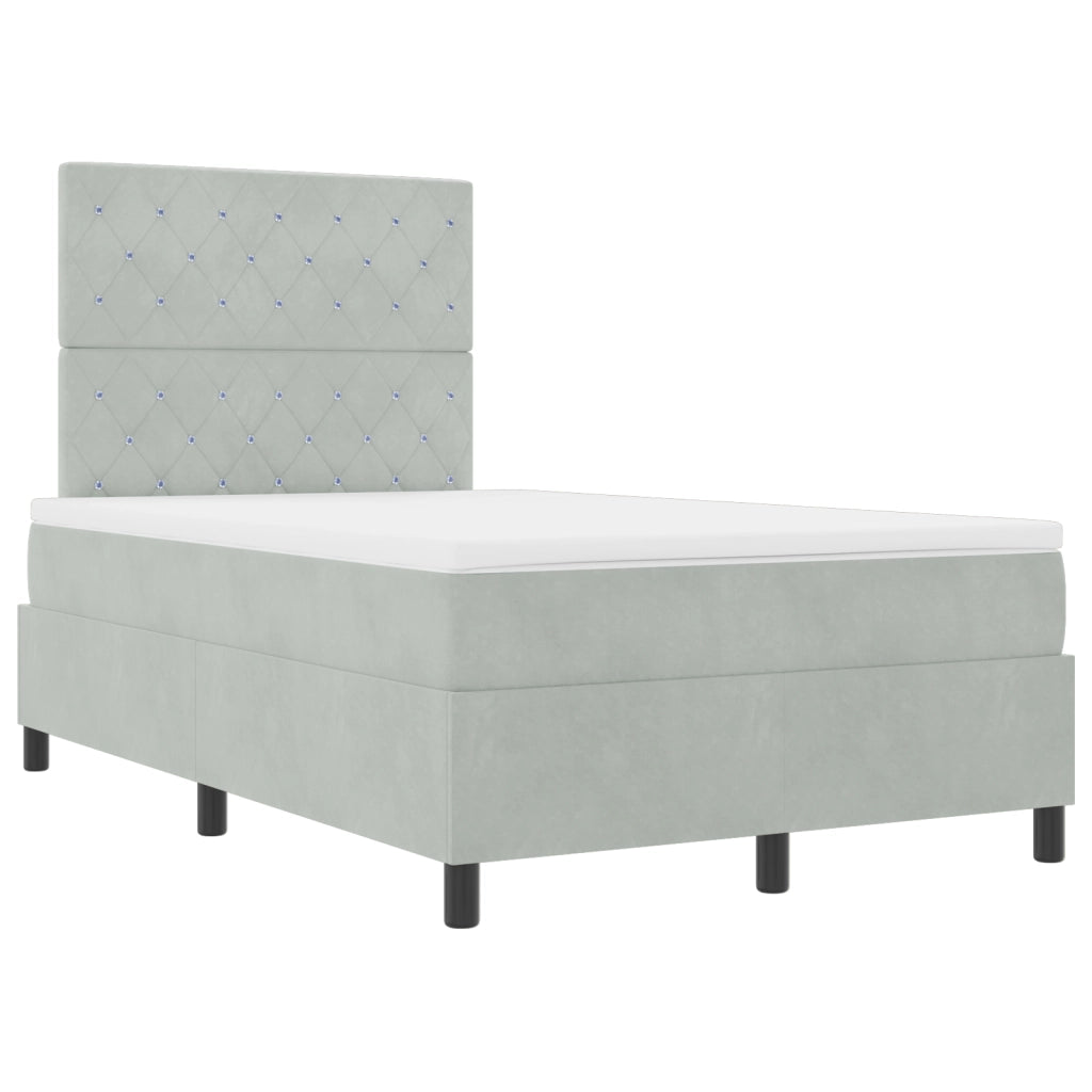 Letto a Box Spring con Materasso e Luce LED Grigio Chiaro 120x200 cm Velluto