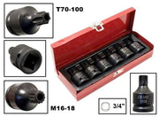 Set 6pz chiavi a bussola TORX IMPATTO 3/4" M16 M18 T70 T80 T90 T100 Art.07229