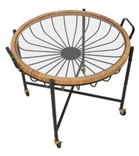 Tavolino Basso 70,5x65x57 cm con Ruote in Metallo Piano in Vetro