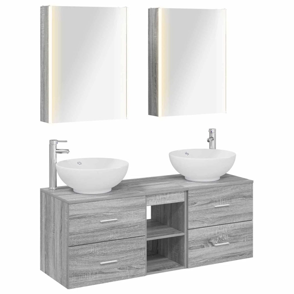 Set di mobili per il bagno 5 pcs Sonoma grigio 3406972