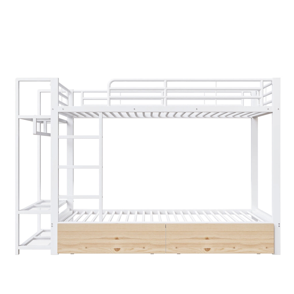 Letto a Castello con LED e Cassetti ¨C MINIMAL ¨C Bianco, 90x200, Metallo