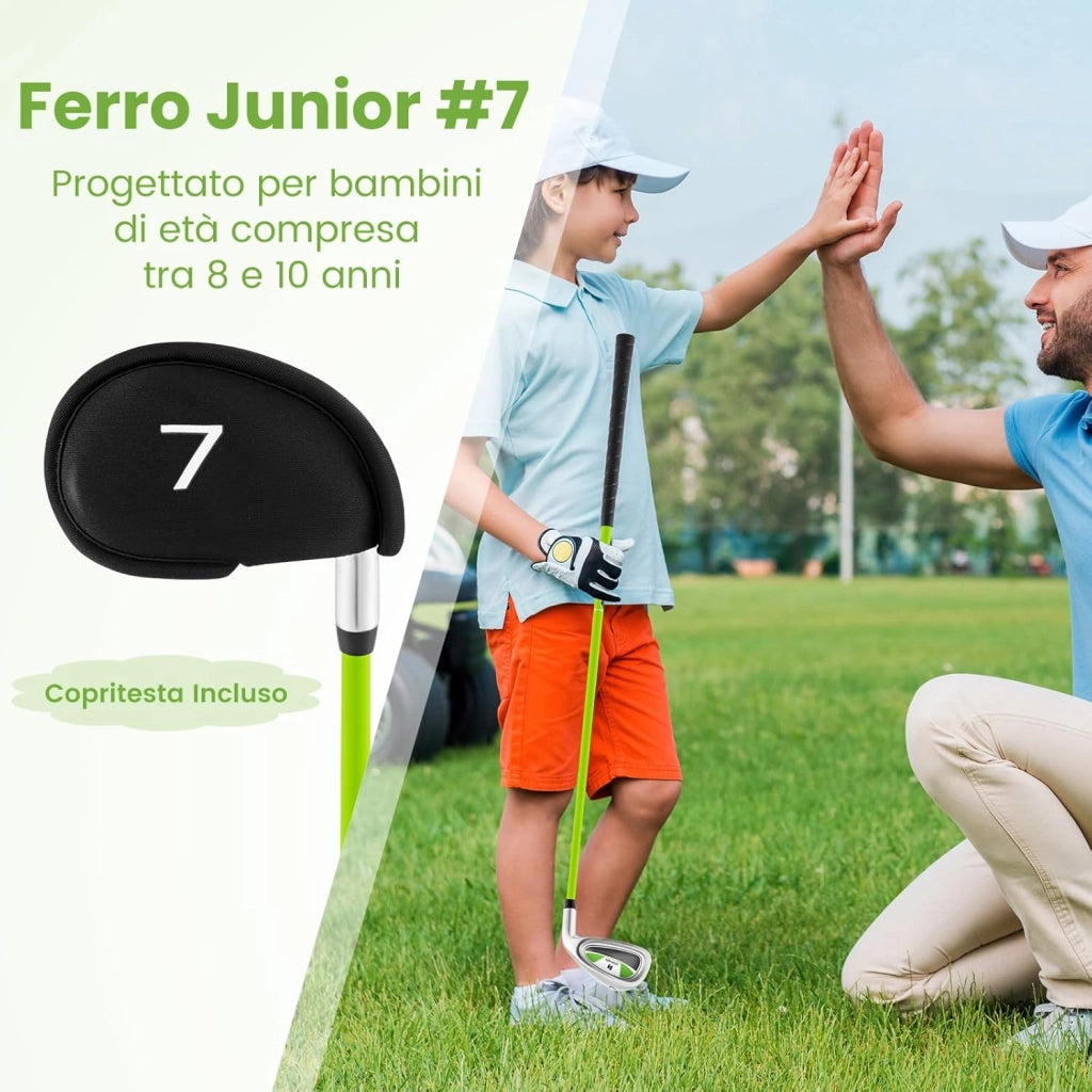 Junior #7 Iron per Bambini, Mazza Individuale per Ragazzi e Ragazze con Asta in Fibra di Vetro e Testa Coperta, Mazza da Pratica Junior, Mano Destra, 76 CM, Età 8-10