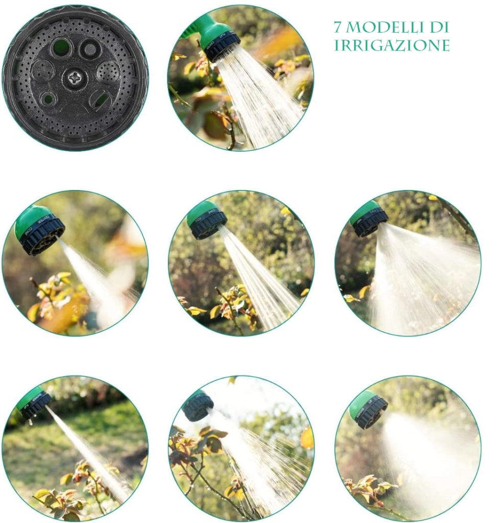 Tubo per Acqua estensibile fino a 15 metri da giardino lavare auto con pistola doccia a 7 getti