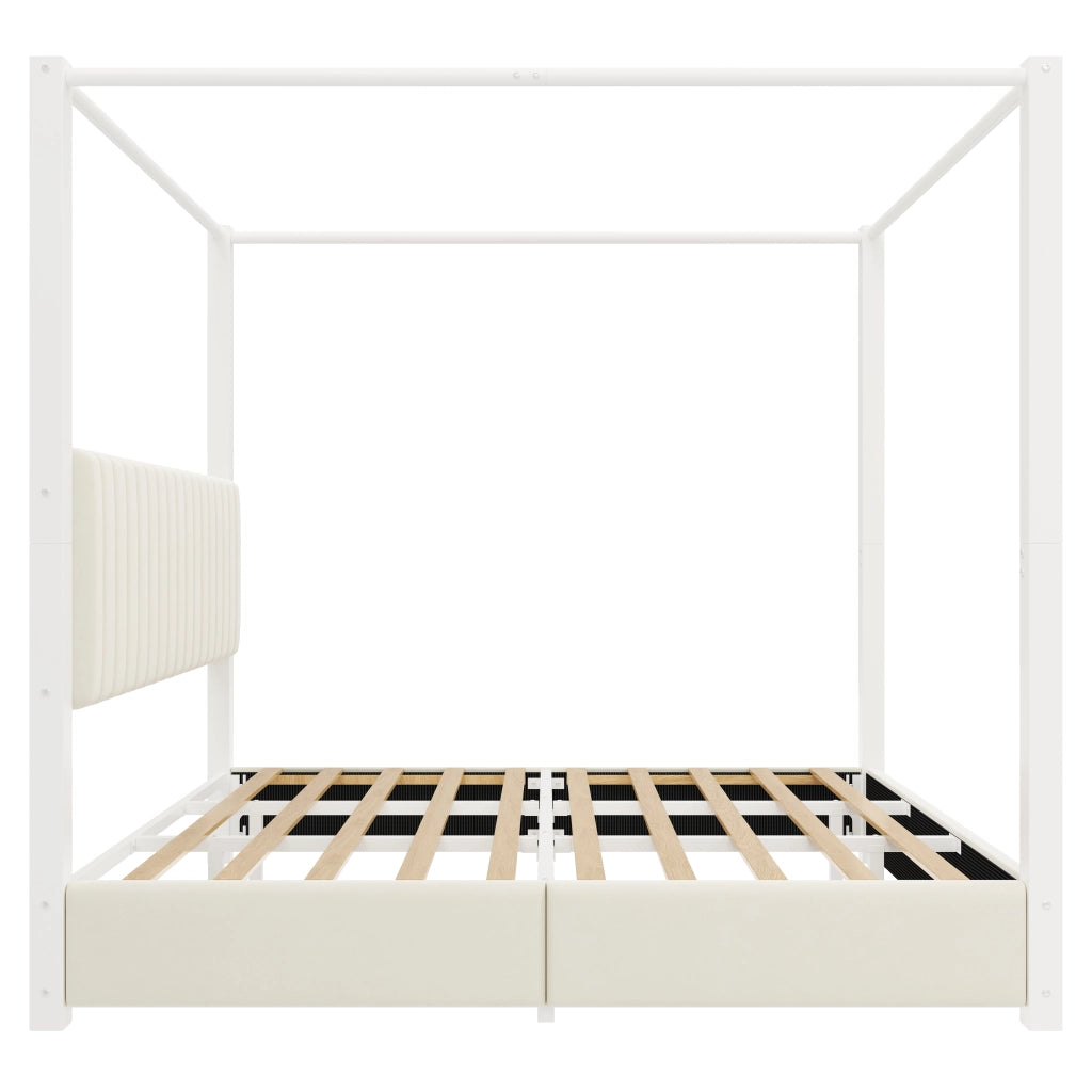LETTO a baldacchino 180x200 cm in velluto Beige e Bianco