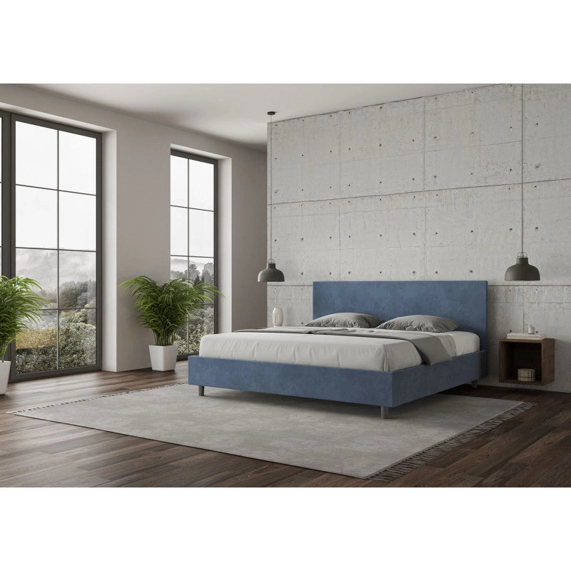 Letto imbottito Matrimoniale 190x190 cm Adele - Con rete,Microfibra,Blu