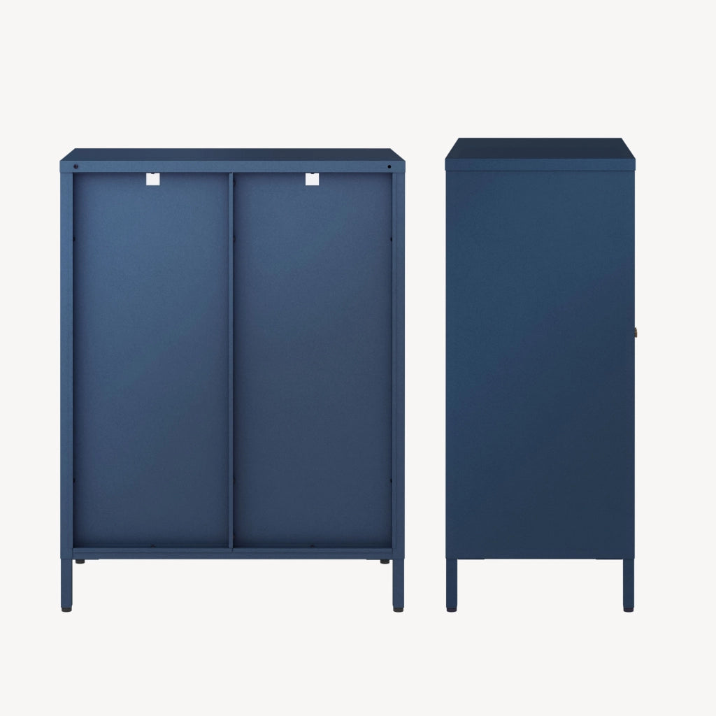 Credenza Säkylä Comò con Ante in Vetro Scanalato 84x64x35 cm Blu Marino [en.casa]