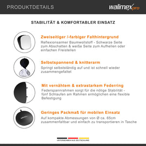 Sfondo pieghevole 2 in 1 nero/bianco 150 x 200 cm, robusto fondale fotografico con cornice stabile, per studio fotografico con borsa di trasporto