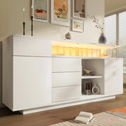 Credenza con LED, 4 cassetti, 2 ante e ripiani regolabili, per soggiorno cucina e ingresso, 160 × 40 × 75 cm