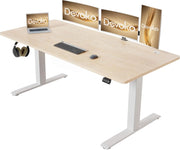 Scrivania regolabile in altezza, 140 x 60 cm, con vaschetta per cavi, altezza elettrica, stabile, scrivania per computer, memoria a 2 funzioni, seduta ergonomica in acero