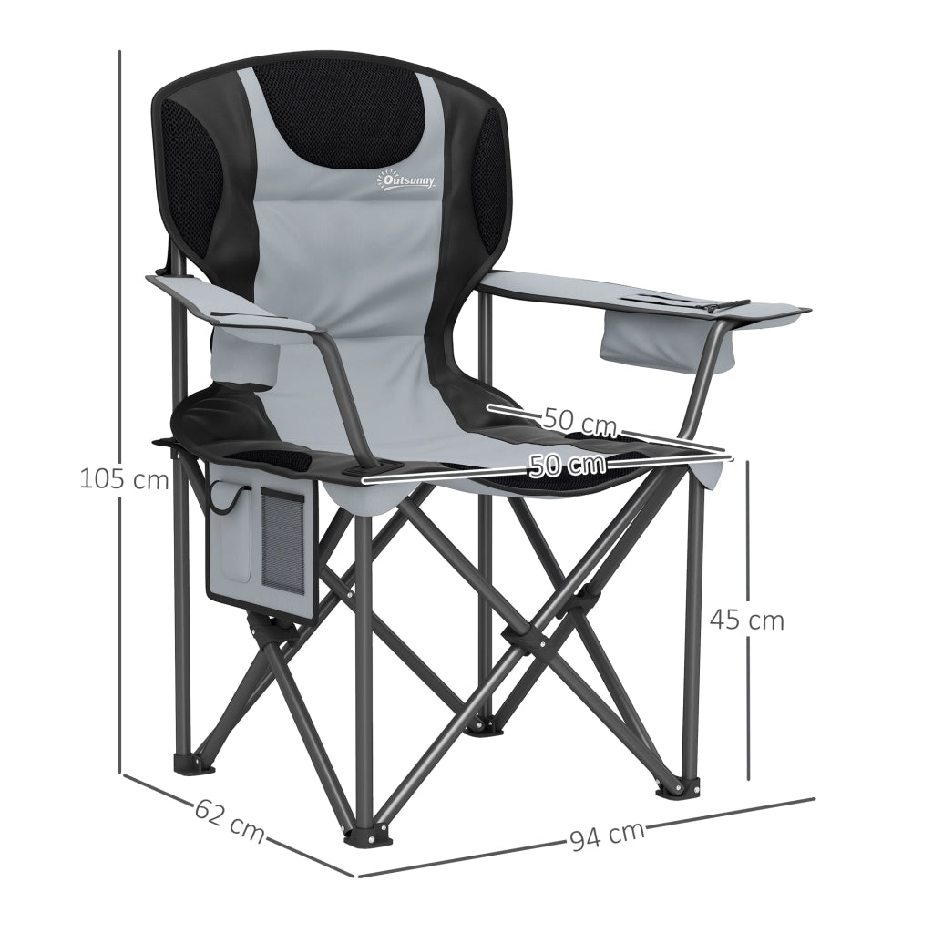Sedia da camping pieghevole ¨C Zephmum ¨C Nero, con braccioli regolabili, porta-bicchieri e tasche laterali