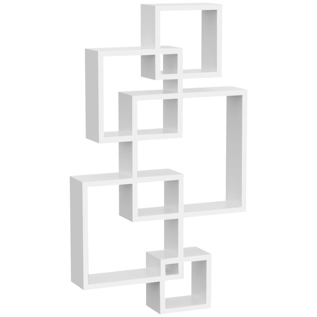 Libreria Moderna Sospesa con 5 Cubi Intrecciati in Legno, 49.5x10.2x86cm, Bianco