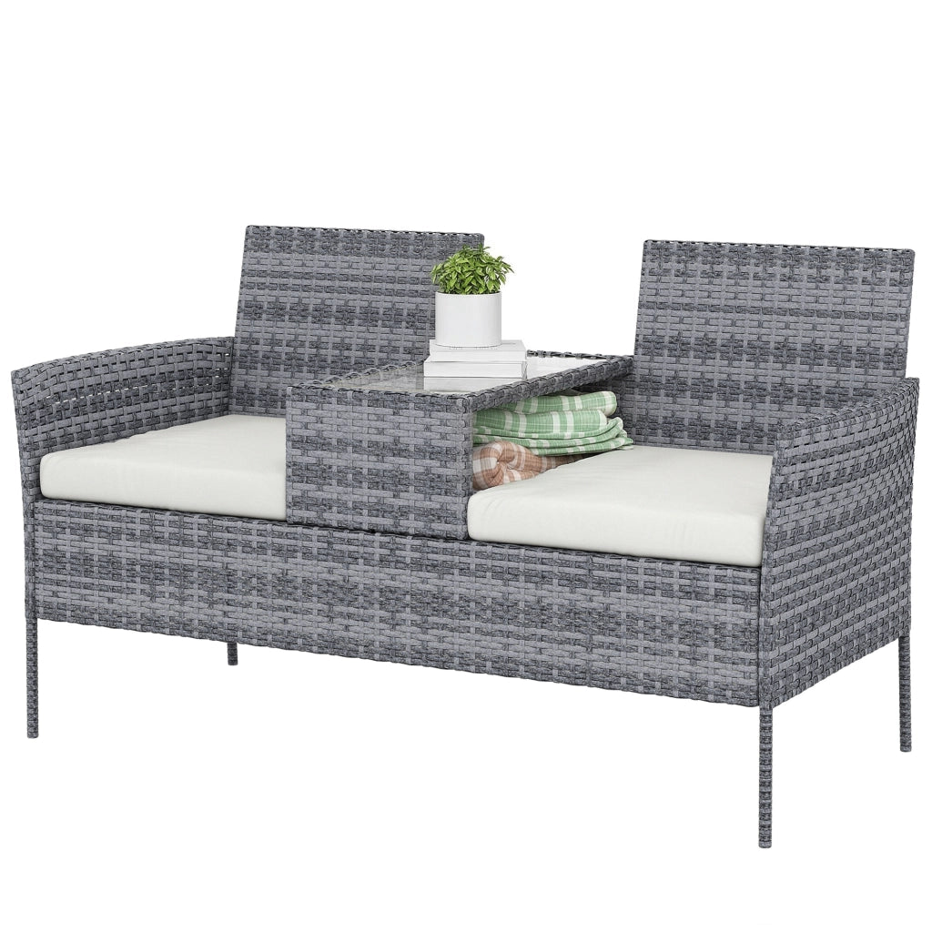 Set Giardino 2 Posti con Tavolino e Cuscini ¨C zephmum ¨C Polyrattan Nero 135x64x81 cm