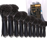 Cavi elettrici 100-300 mm x 36 mm - Set da 1000 pezzi - Resistente all'UV - Gestione cavi giardino - Nero