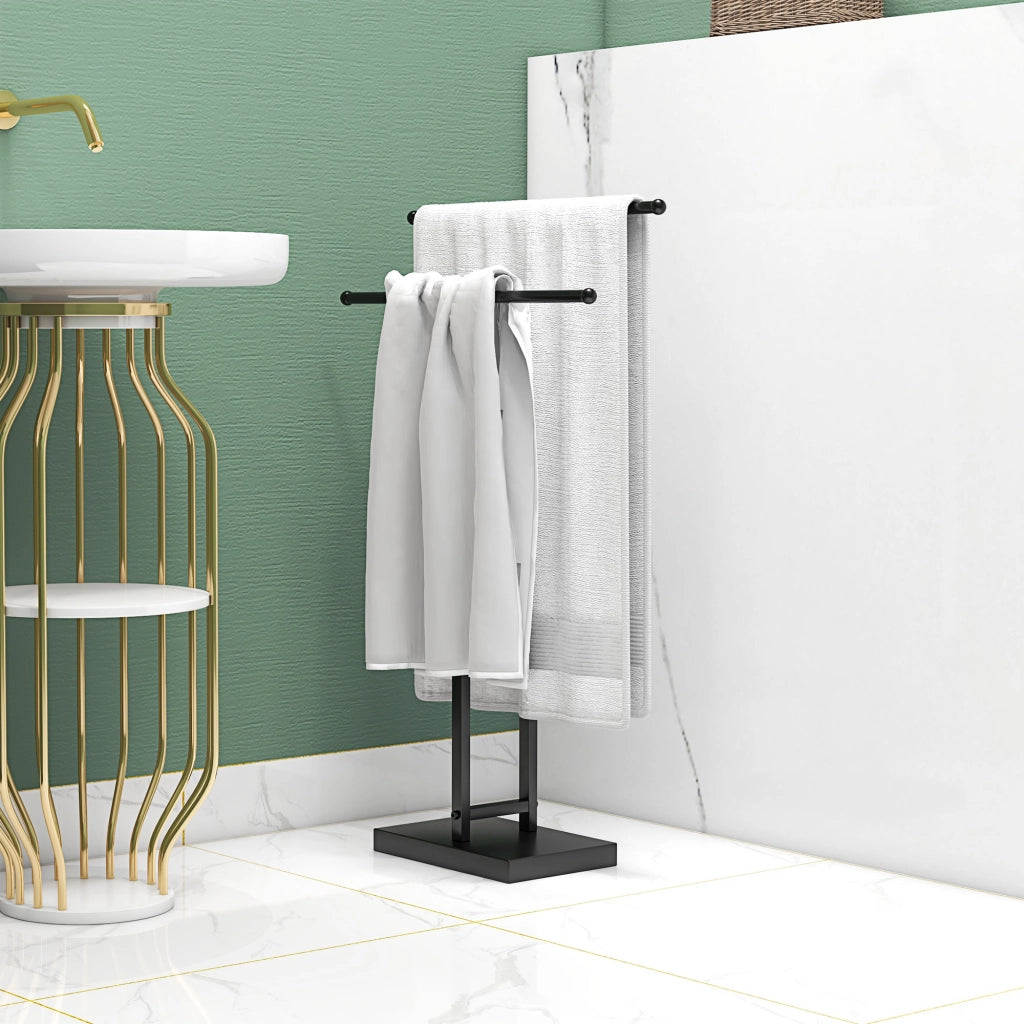 Portasciugamani a colonna 2 livelli in metallo ¨C zephmum ¨C nero 50x18.5x85 cm