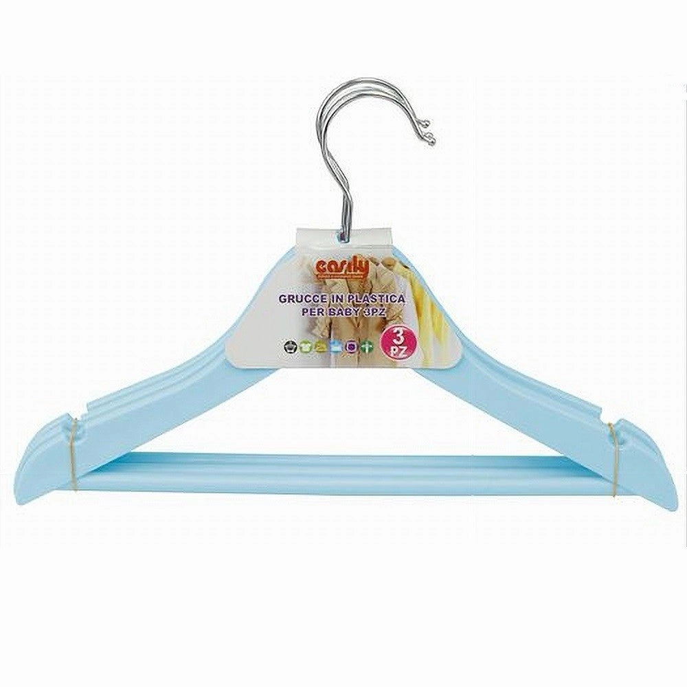 Trade Shop - Set 3 Pz Grucce Stampelle Appendiabiti Vestiti Pantaloni Bambini Azzurro 79311 -