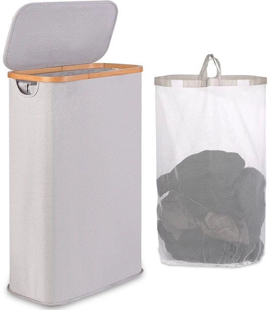 Wascomparto 60L, Wascomparto con tasca interna rimovibile e lavabile, Wascomparto con maniglie per abiti, giocattoli, asciugamani (grigio chiaro)