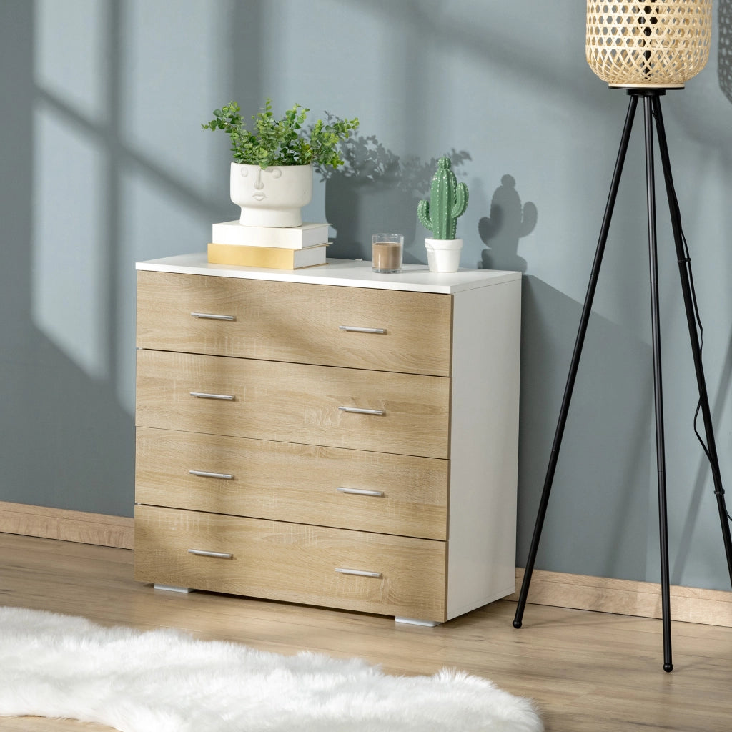 Cassettiera 4 Cassetti in Legno ¨C Zephmum ¨C Bianco Rovere 76x35x72