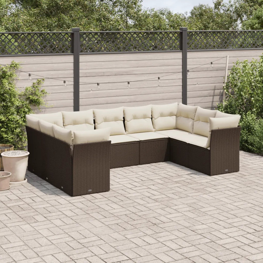 Set Divani da Giardino 9pz con Cuscini Marrone in Polyrattan 3249972