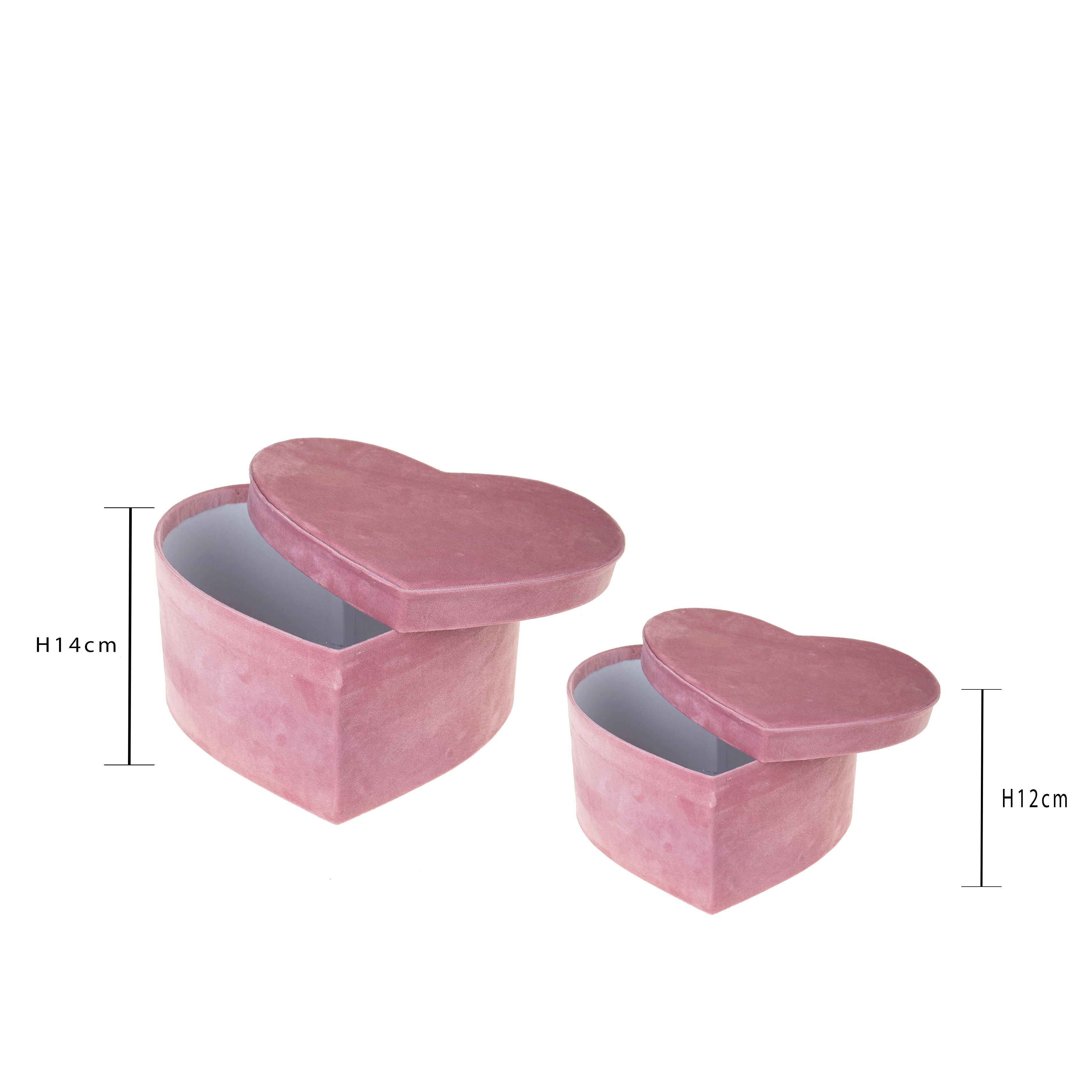 Set 2 Scatole Cuore 27 e 25 cm Velluto