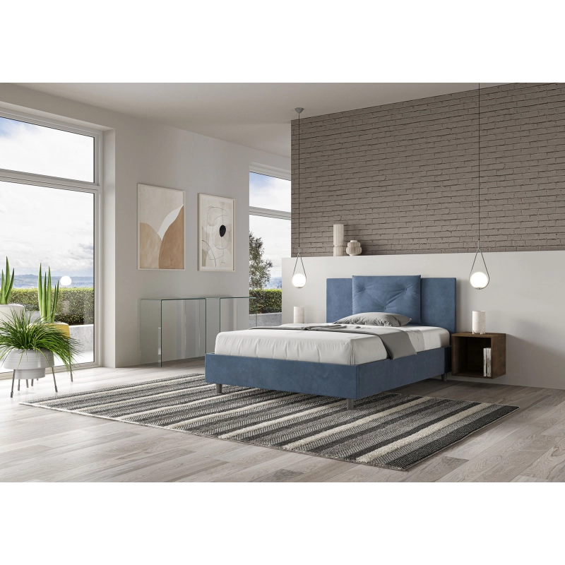 Letto imbottito Matrimoniale francese 140x190 cm Appia - Con rete,Microfibra,Blu