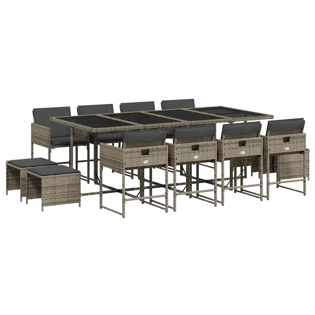 Set da Pranzo da Giardino 13pz con Cuscini Grigio in Polyrattan 3278107